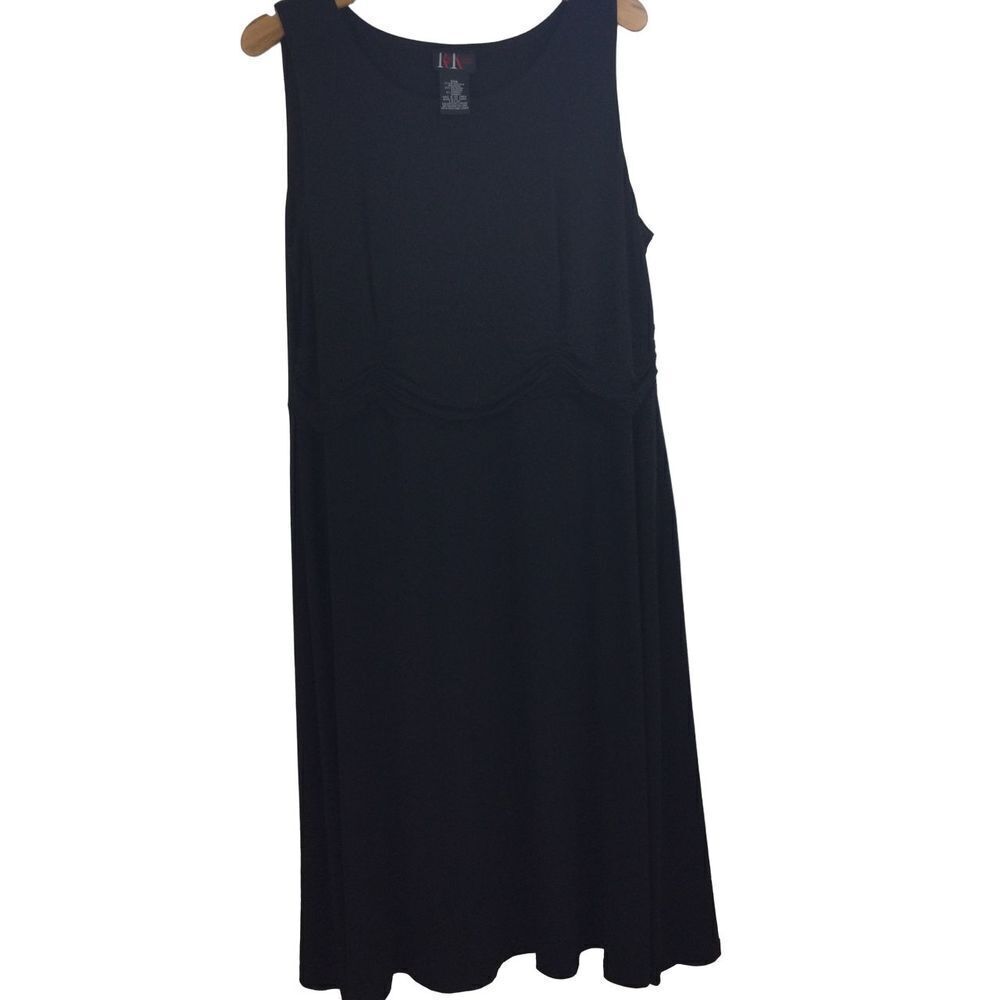 K&K Originals Womens Sleeveless Round Neck Ruched Waist Dress Solid Black 20W